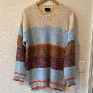 Lumiere Multi-color chunky knit oversized crew neck sweater, Medium